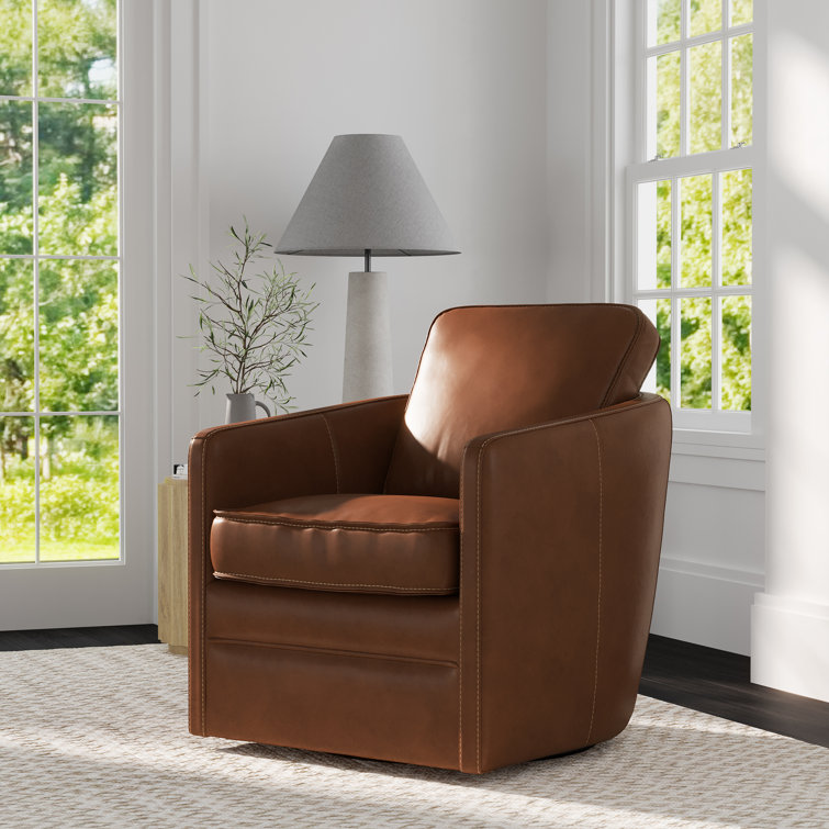 Knepp Brown Genuine Lether Square Arm Swivel Chair